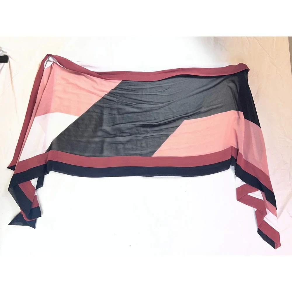 Womens Geometric Colorblock Chiffon Scarf Pink Burgundy Black White Sheer Wrap